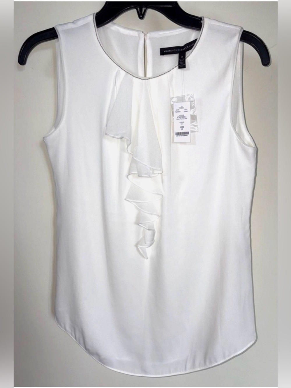 White House Black Market Ruffle Front Shell Top Womens 0 Ivory Sleeveless NWT